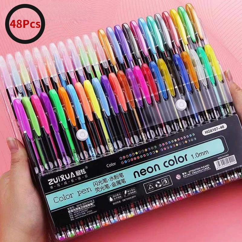 

48 Colors Gel Pens Set Glitter Gel Pen 1.0mm Tip For Adult Coloring Books Journals Drawing Doodling Art Markers Kids Graffiti