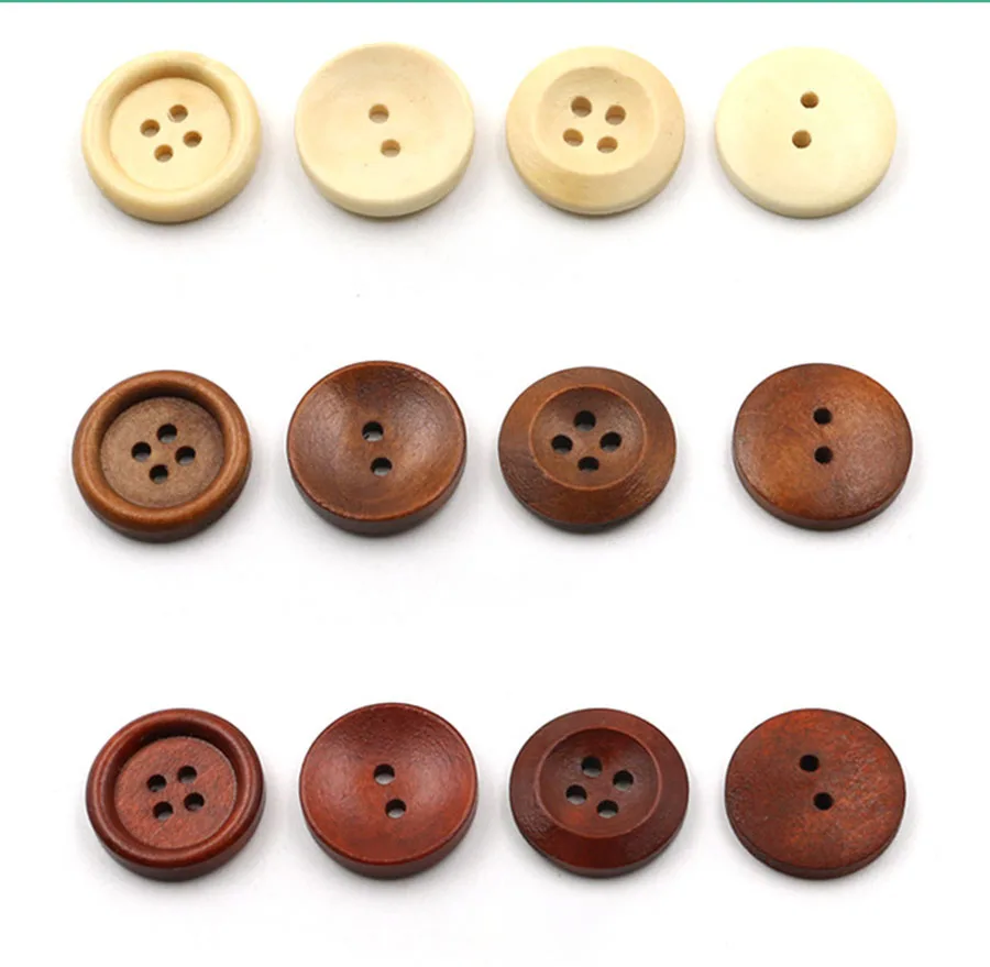 10 Stück 2/4 Löcher runde Holzknöpfe 10–38 mm für Kleidung, Mantel, hochwertige DIY-Dekorationen, Nähzubehör, 5 Farben optional – Detail 3
