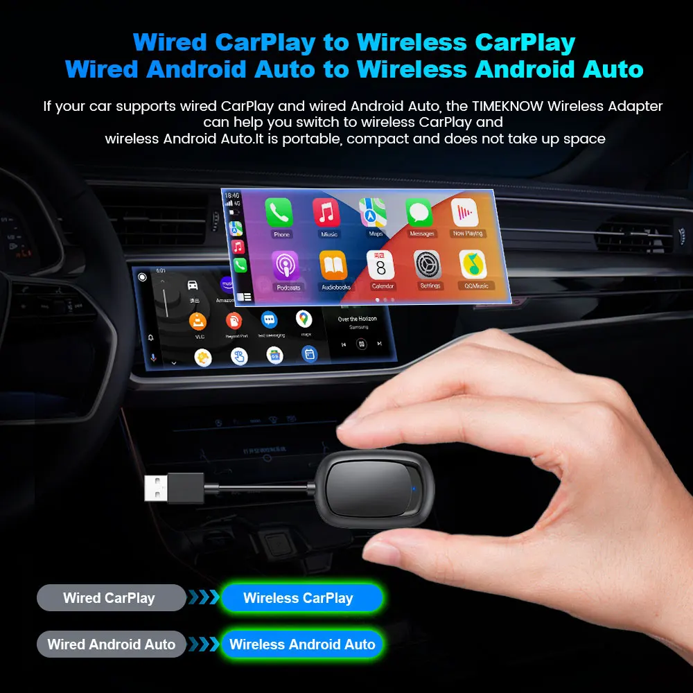 CarPlay Adapter 2 In1 CarPlay Android Auto Mini Box Wireless Wired to Wireless USB Type C Dongle