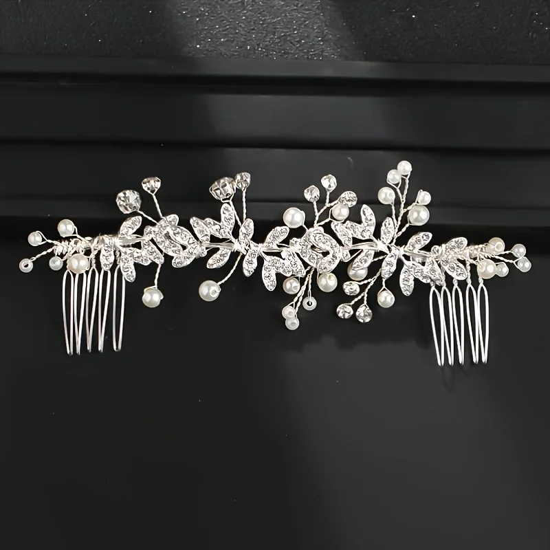Crystal Pearl Hair Comb Clip Pin Rhinestone Leaf Hair Comb Headband Tiara for Women Bride Wedding Accessories Jewelry Bridal Hair Accessories Hair Accessories