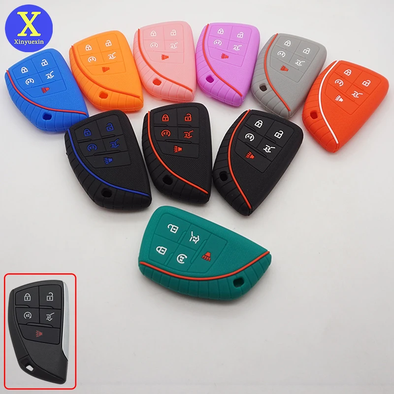 

xinyuexin silicone Car Remote Key Case Cover For Cadillac CT4 CT5 Corvette 2020 for Tahoe Smart Key Protection Shell Holder Fob