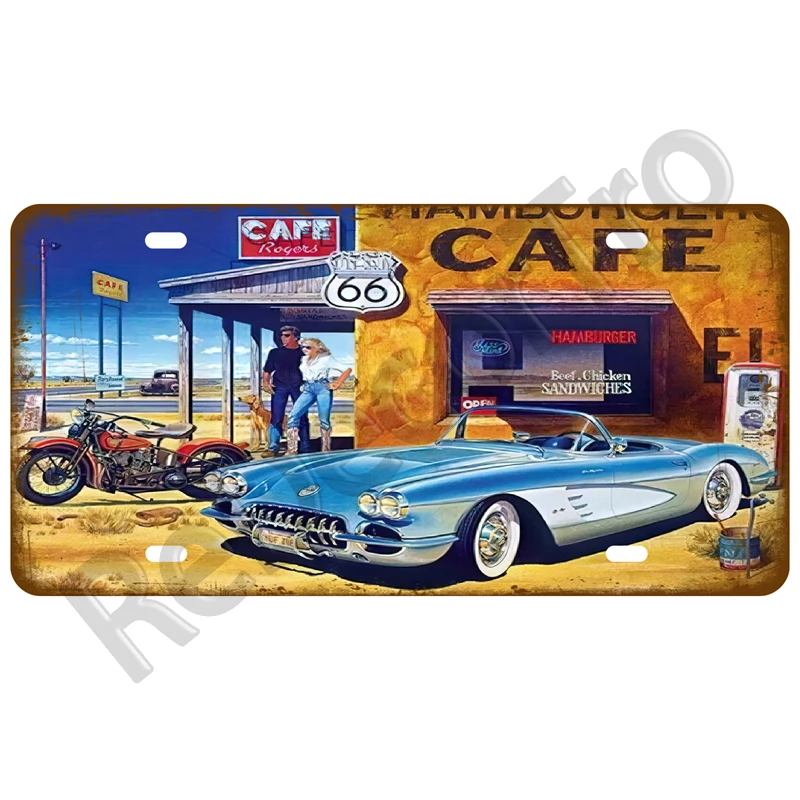 Route 66 Vintage Metal Tin Sign - 6x12 Inch Embossed License Plate Wall Decor