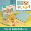 Kids Kitchen Toy Set Wooden Coffee Maker Set Simulation Cookie Maker Kit Pretend Play Educational Toys Gifts for Girls Boys 6