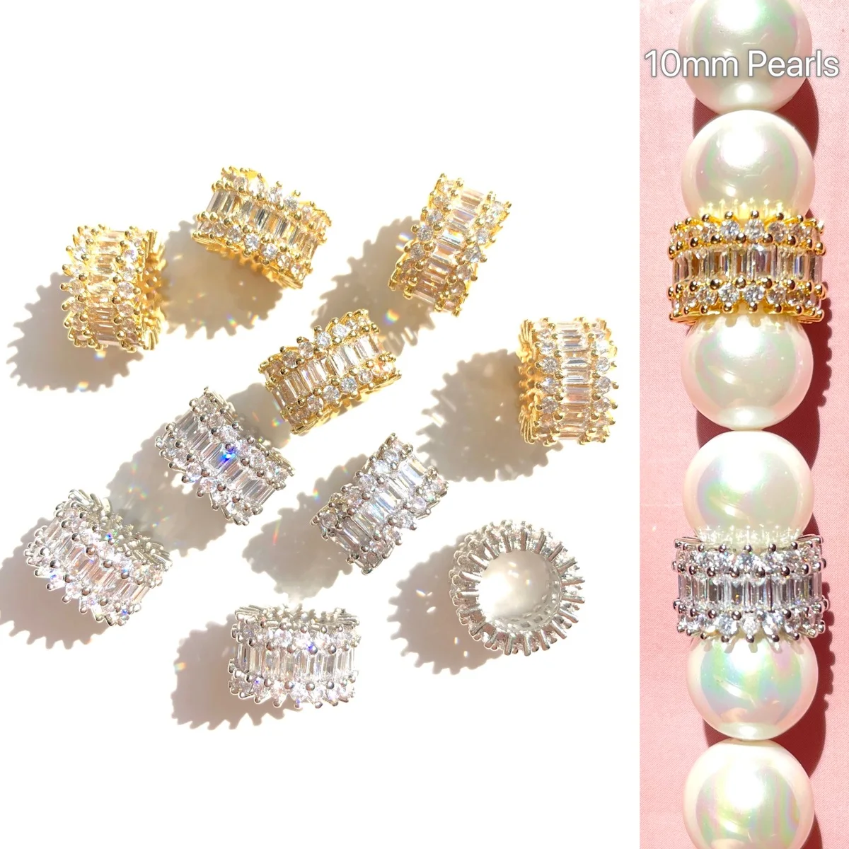 10 Stück rechteckige Zirkonia-Pflaster mit großem Loch, Abstandshalter, Perlen für Damen, Armband, Halsketten, Ohrringe, Taille, Schmuckherstellung, Zubehör