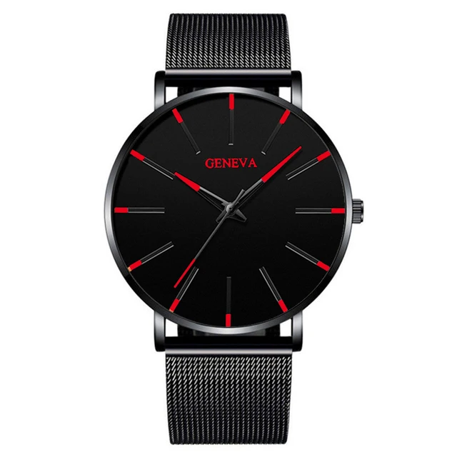 Exquisite Watches 2022 Male Elegant Ultra Thin Stainless Steel Business Quartz New Wristwatch Fashion Black Casual Watch For Men Mesh Black Red
