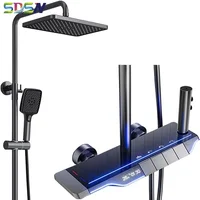 Piano Digital Bathroom Shower Set SDSN Sanitary Ware Hot Cold Bathroom Faucet Rain Shower Head Grey Piano Bathroom Shower System 1