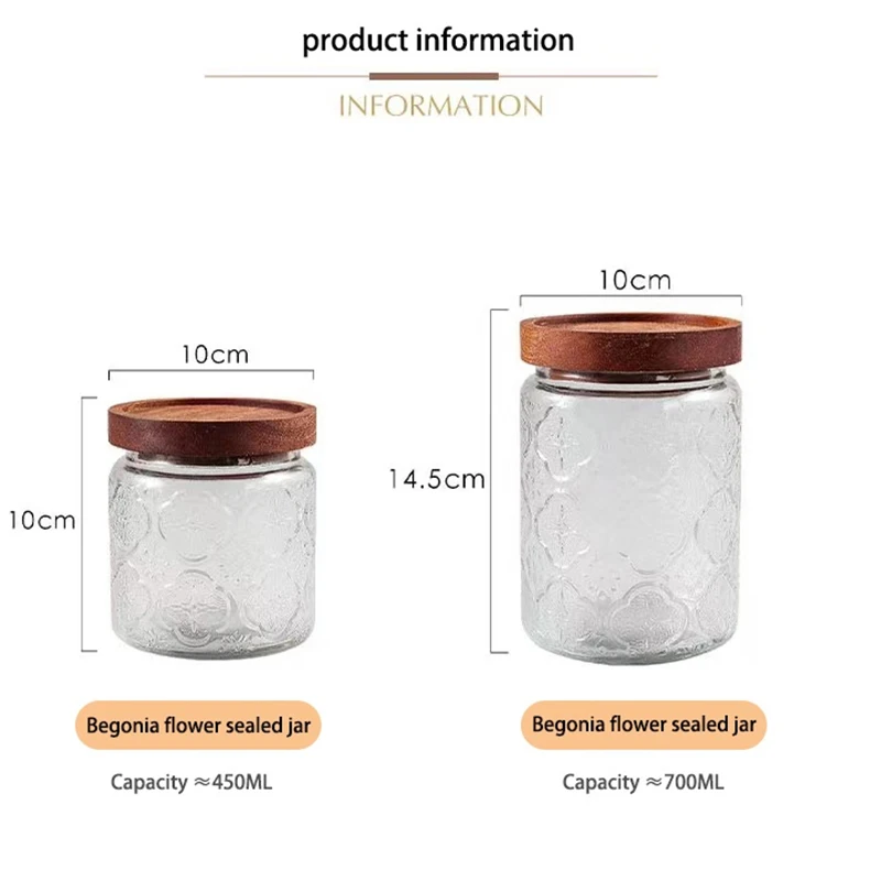 Glass Storage Jar Glass Storage Container KEMORELA Vintage Glass Jar Canister Storage with Seal Wooden Lid Retro Design Wood Glass Airtight Canister Embossed Container