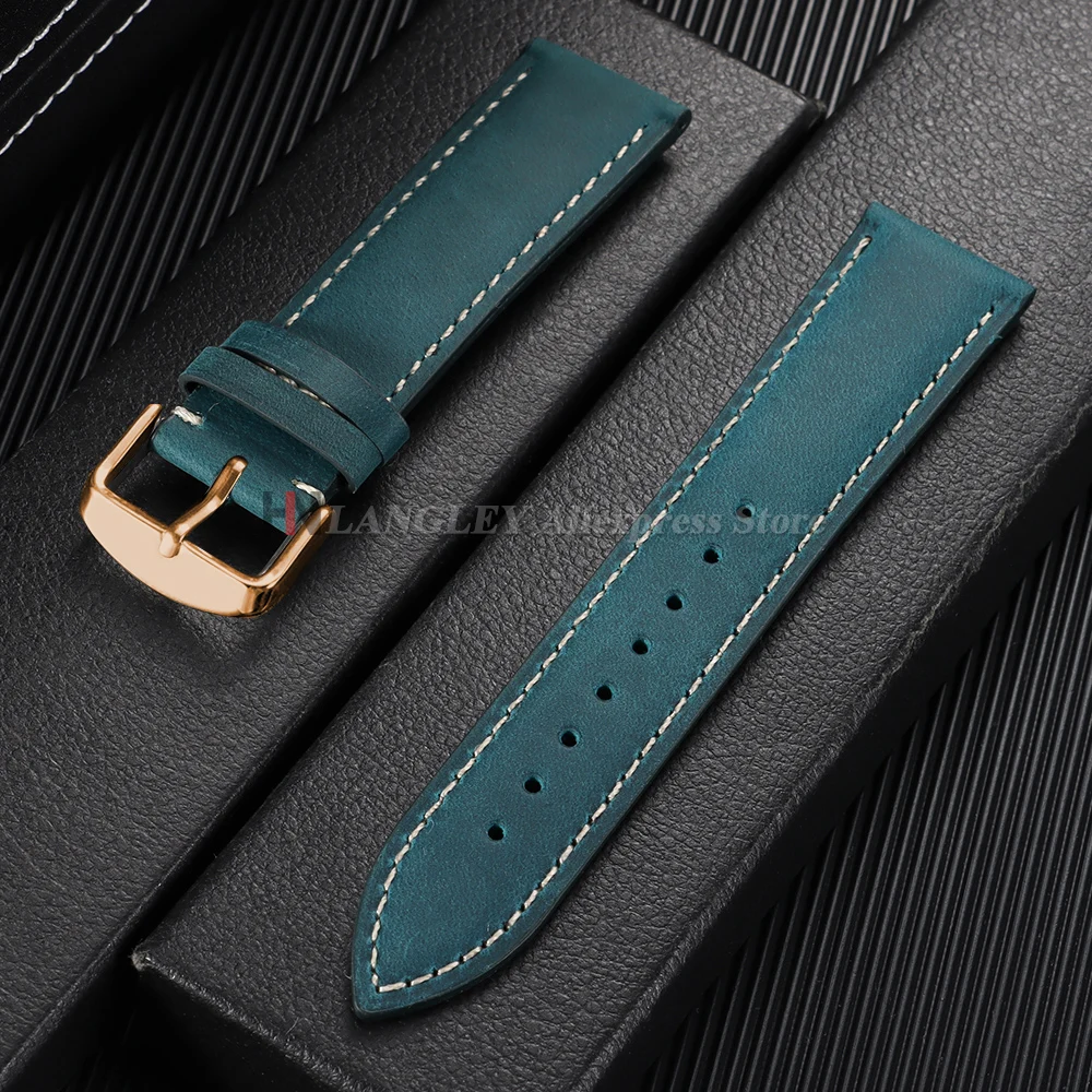 Vintage Dark Brown Cowhide Leather Watch Strap with Pins and Buckle - 20mm/22mm