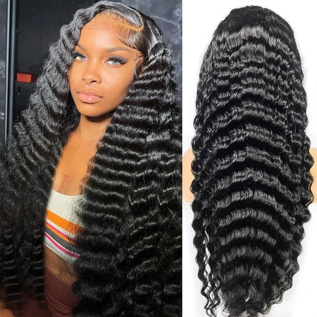 Perruques Lace Front 13x6 en cheveux humains, densité 250, ondulation Loose Deep Wave, 38 40 pouces, ondulation Water Wave bouclée, HD, Perruque Lace Frontal 13x4, brésilienne noire 1