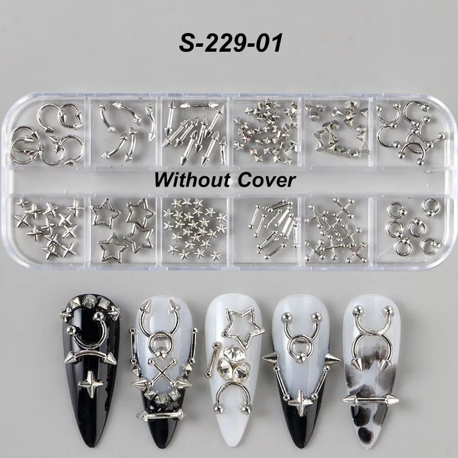 12 Gitter Y2K Silbrig Golden Punk Legierung Nagel Charms Metallnieten Punk Stil Durchbohrte Nieten Nagel Dekor Koreanische Maniküre Zubehör – Detail 9