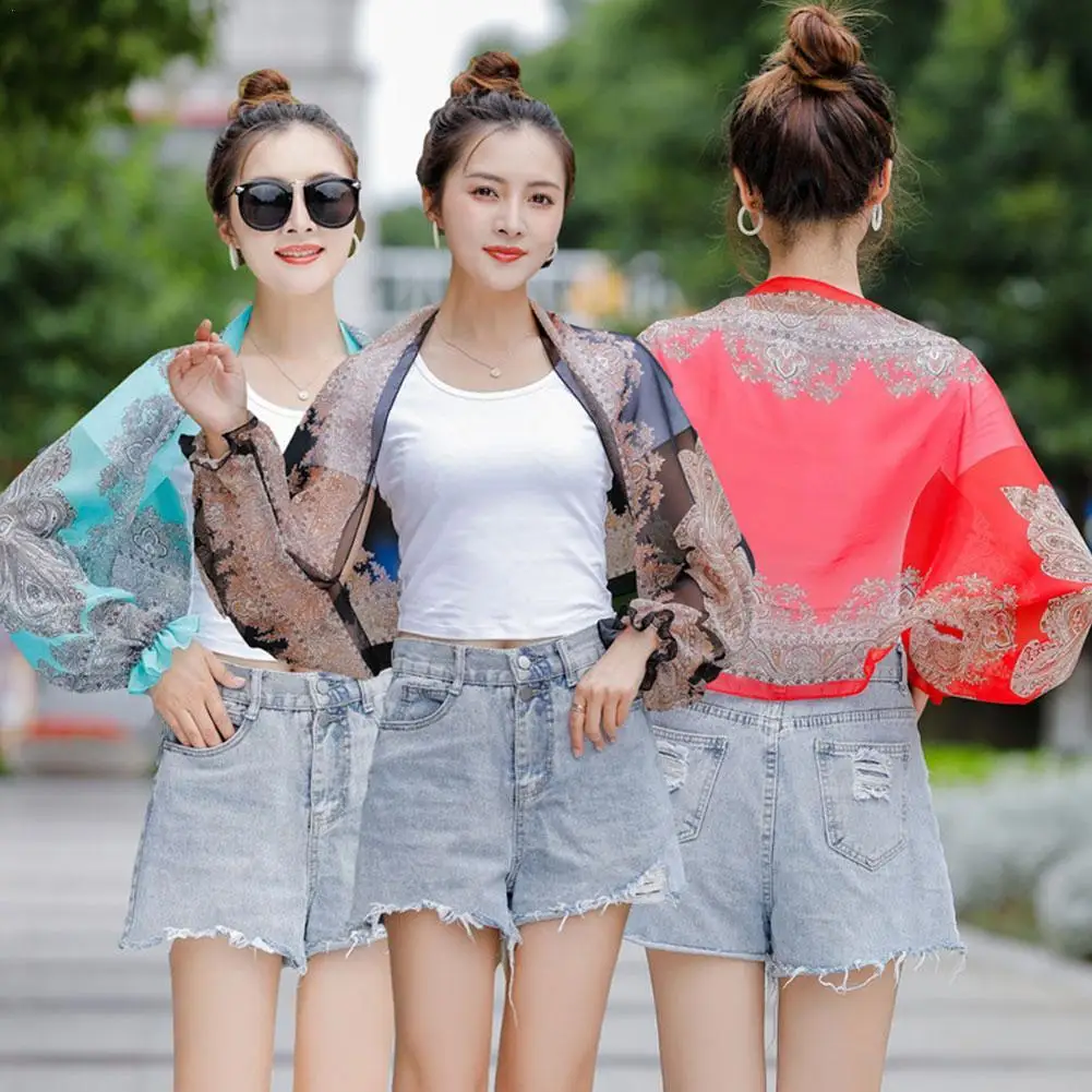 

Spring Summer Chiffon Sunscreen Fake Collar Clothing Shawl Outdoor Riding Cashew Printing Sun Protection Sleeves Silk Scarf Wrap