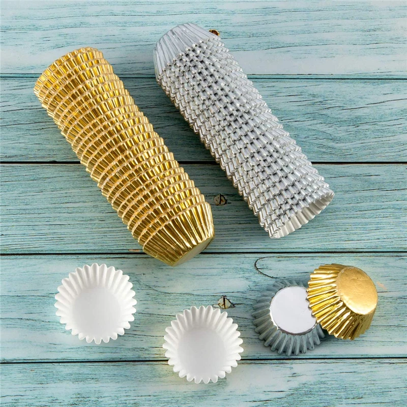2000 PCS Mini Foil Cupcake Liners Chocolate Candy Wrapper Muffin Paper Cases Baking Cups Gold Silver 2.5CM/1In XB