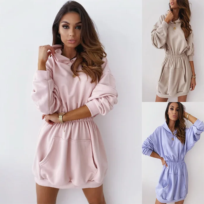 

Hooded loose mid-length sweater dress