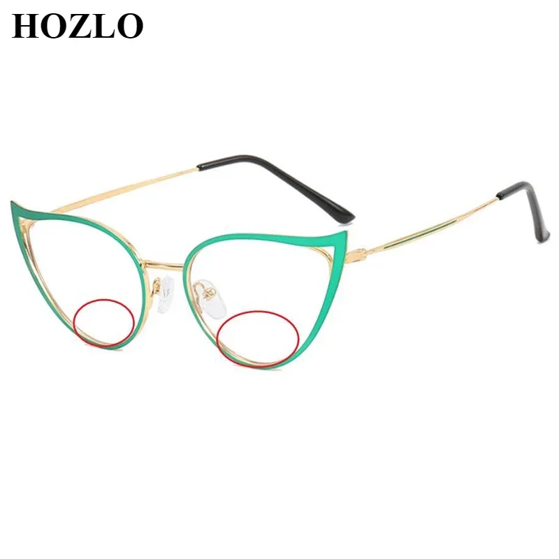 

Women Baking Paint Hollow Cat Eyes Bifocals Reading Glasses Magnifier Female Fashion Metal Look Near Far Hyperopia Spectacles