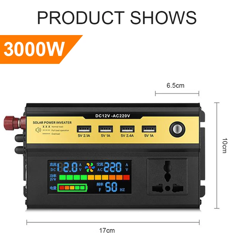 

4000W/5000W/6000W Modified Sine Wave Power Inverter LCD Display DC 24V to AC 220V USB Car Transformer Convert Charging Converter