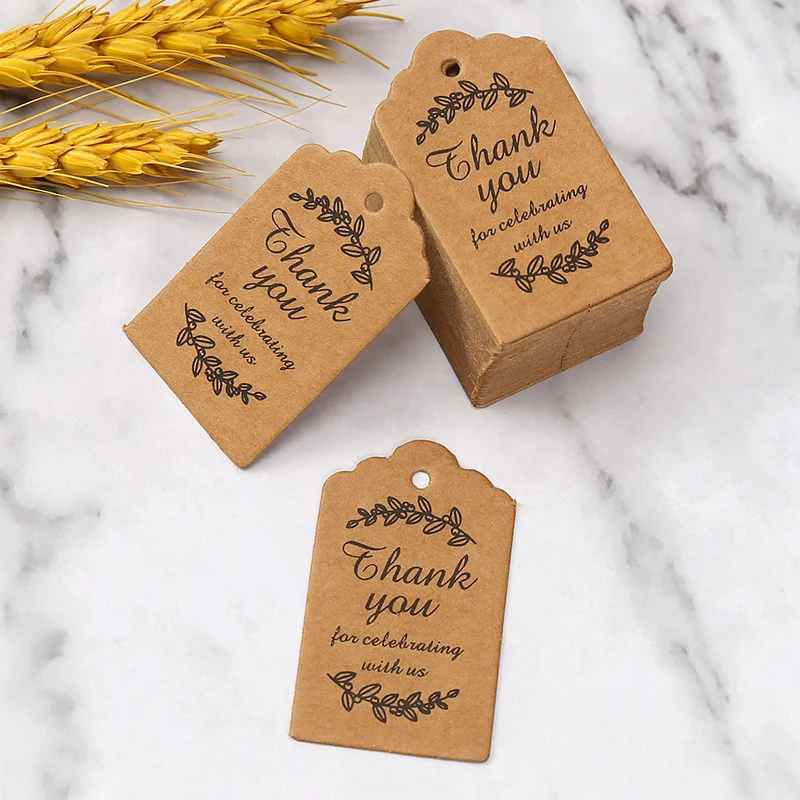 50Pcs Thank You for Celebrating with Us Card Packaging Decoration Wedding Guest Gift Birthday Party DIY Labels 3x5cm Paper Tags Greeting Cards Thank You Cards