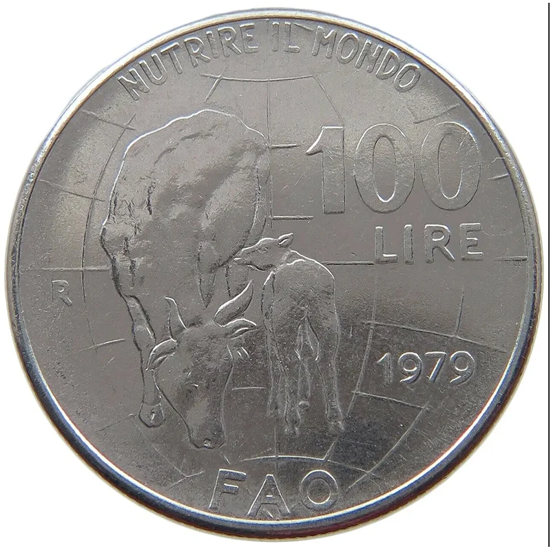 Moneta Commemorativa Italia 1979 100 Libbre-Moneta Per Vitelli Allattamento Mucca Fao