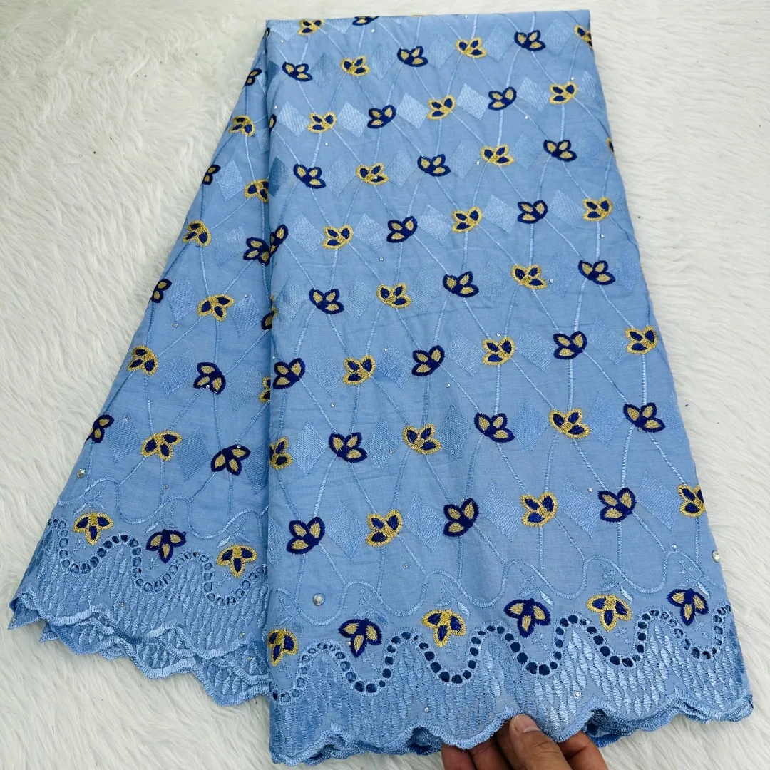 

5 Yard Swiss Fabric 2023 Latest Beaded Embroidery African 100% Cotton Voile Lace Popular Dubai Style For wedding Party CJB9-110