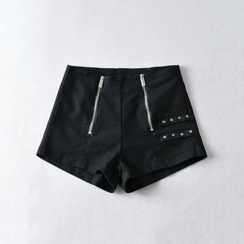 Women's  Summer Casual ShortsSexy Skinny Plus Size Balck High Waist Short Double Zipper Denim Shorts Daily Aesthetic Streetwear