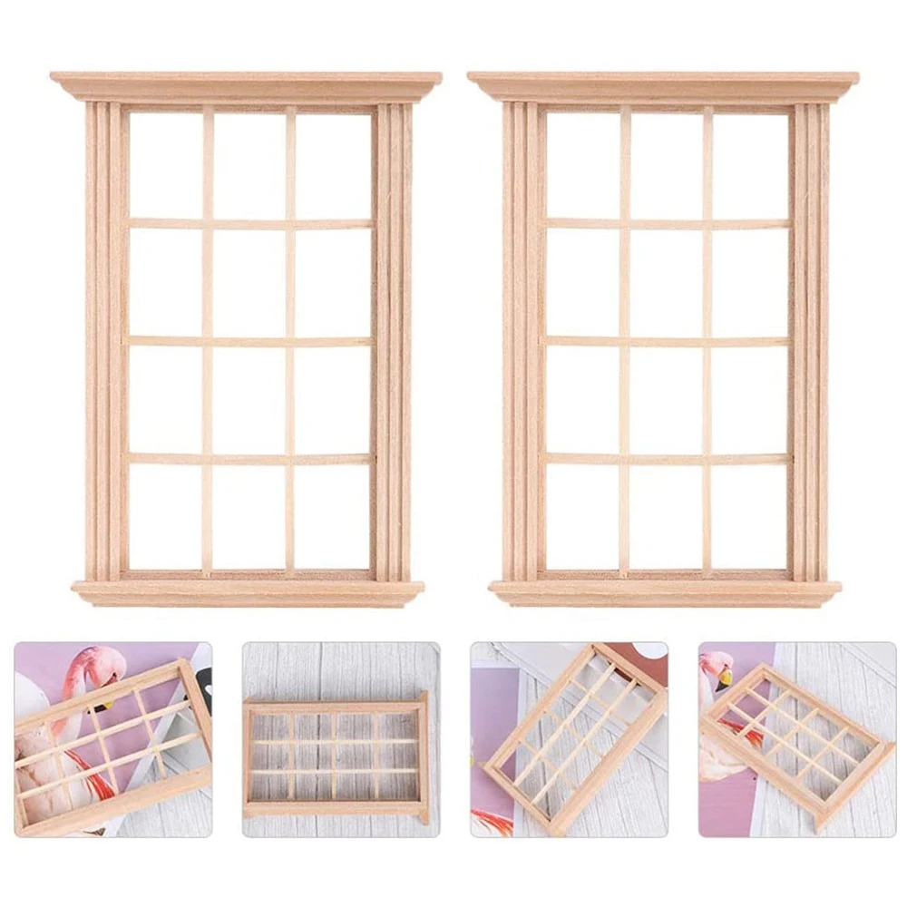 2Pcs Mini Furniture Doll House Miniature Window Frame Model Decoration Windows Dollhouse Furniture Toy 2