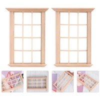 2Pcs Mini Furniture Doll House Miniature Window Frame Model Decoration Windows Dollhouse Furniture Toy 2