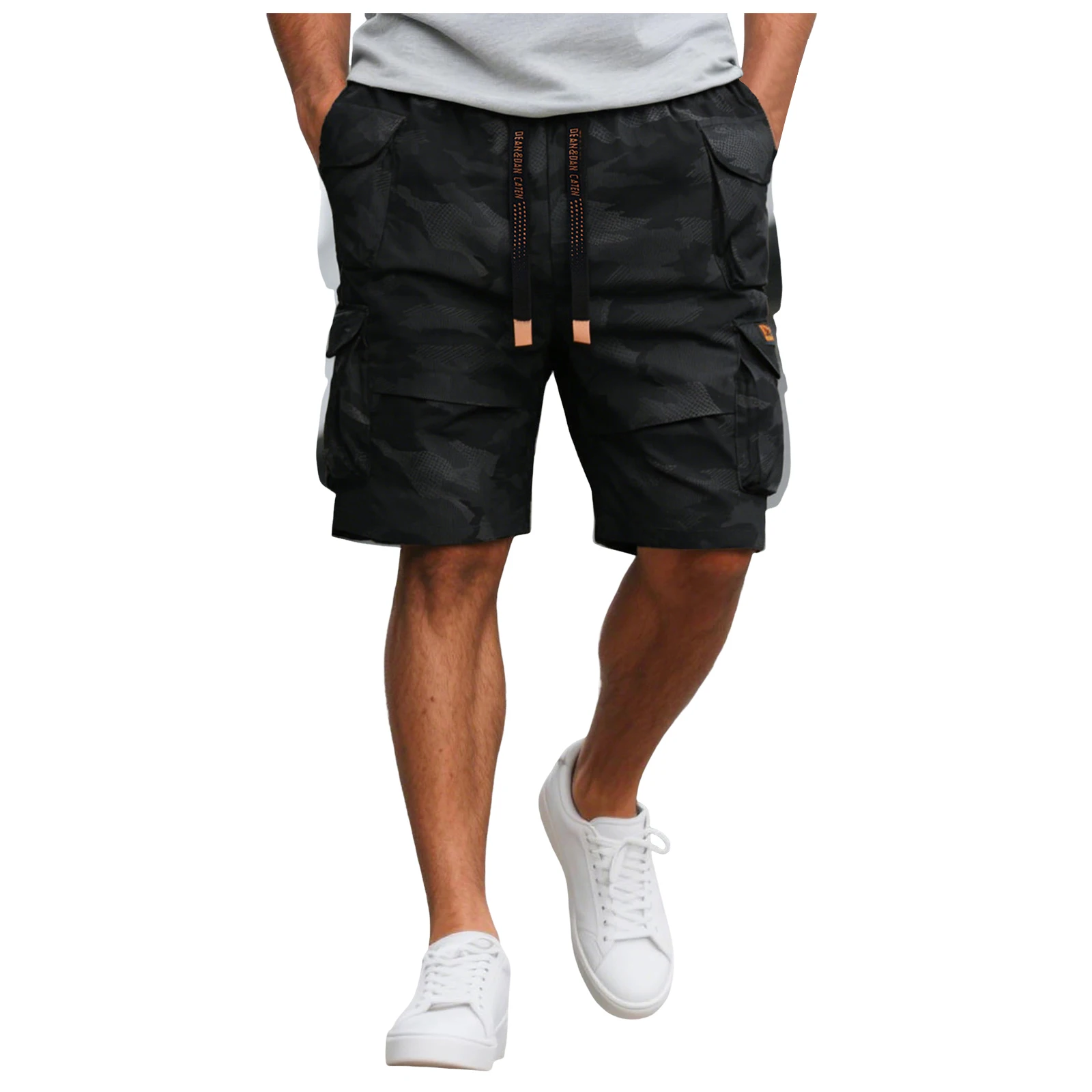 Men’s oversized cotton cargo shorts with elastic waist casual gym jogging shorts 06