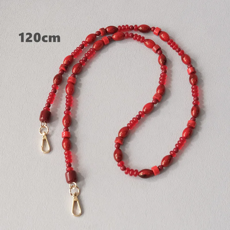Neue Mode Frau Tasche Zubehör Abnehmbare Vintage Rote Perle Kette Acryl Tasche Seil Strap Frauen Handtasche Schulter Griff Kette – Detail 10