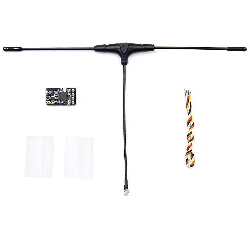 Récepteur ELRS 915MHz ou 2.4GHz pour drone FPV, vue rapprochée des broches de connexion.