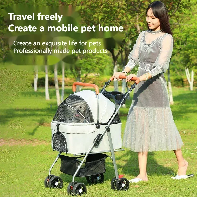 Cochecito para mascotas para perros, gatos y perros, bolsa ligera y plegable, empuje externo desmontable, caminar para perros, transporte desmontable 2