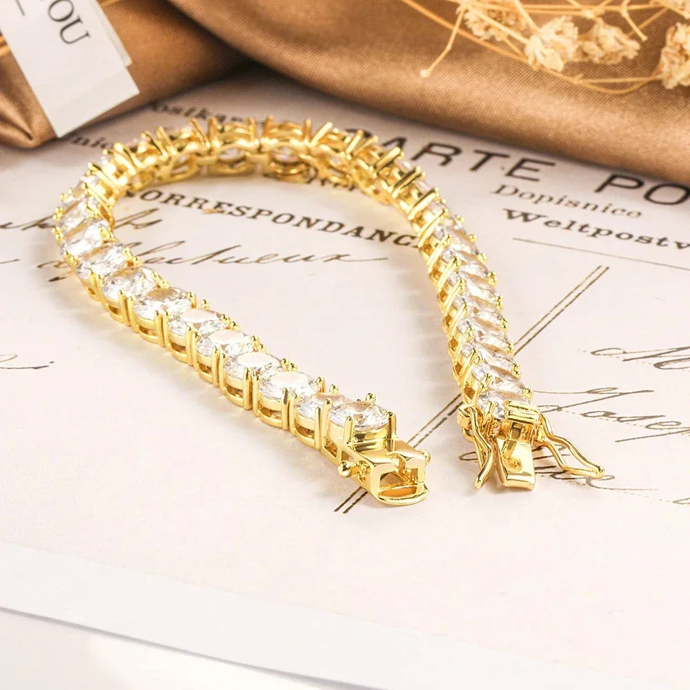 All Moissanite Tennis Bracelets for Women Men 3/4/5/6.5mm Diamond Bracelet with Certificate 925 Silver Plated Yellow Gold Bangle