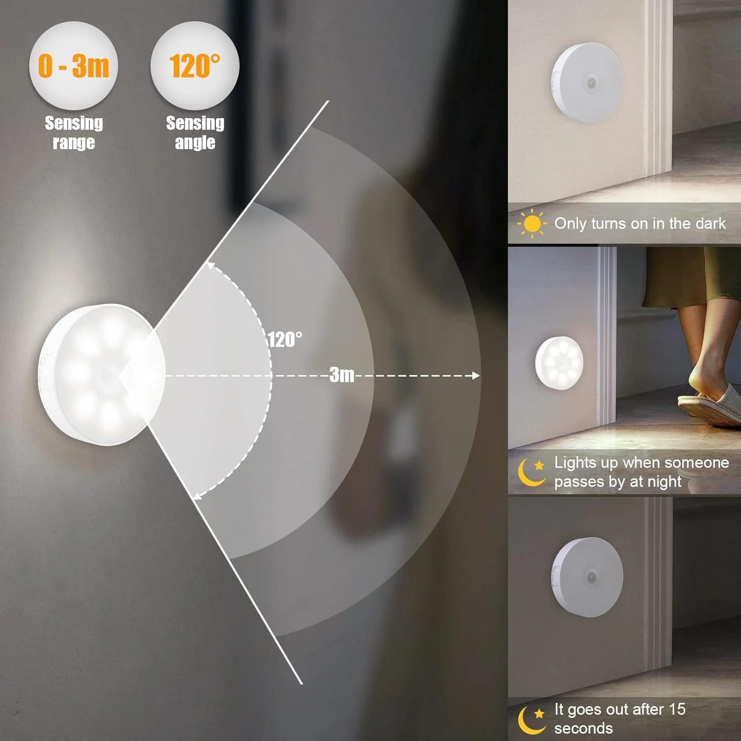 Motion Sensor Light Indoor, Under Cabinet Light, Ceiling Lights, AA Battery Operated Stick on Wireless Puck Lights for Wall