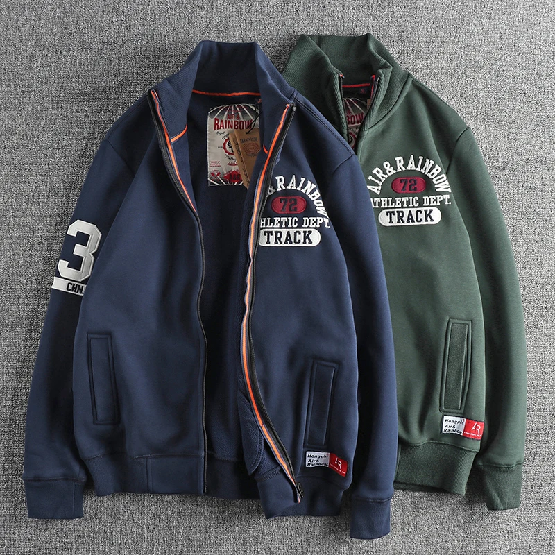 

Autumn and winter new men's embroidered letter trend stand collar jacket thick warm cardigan coat
