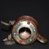 Old Chinese tibet silver inlay red jade handcarved dragon pots wine pot 5