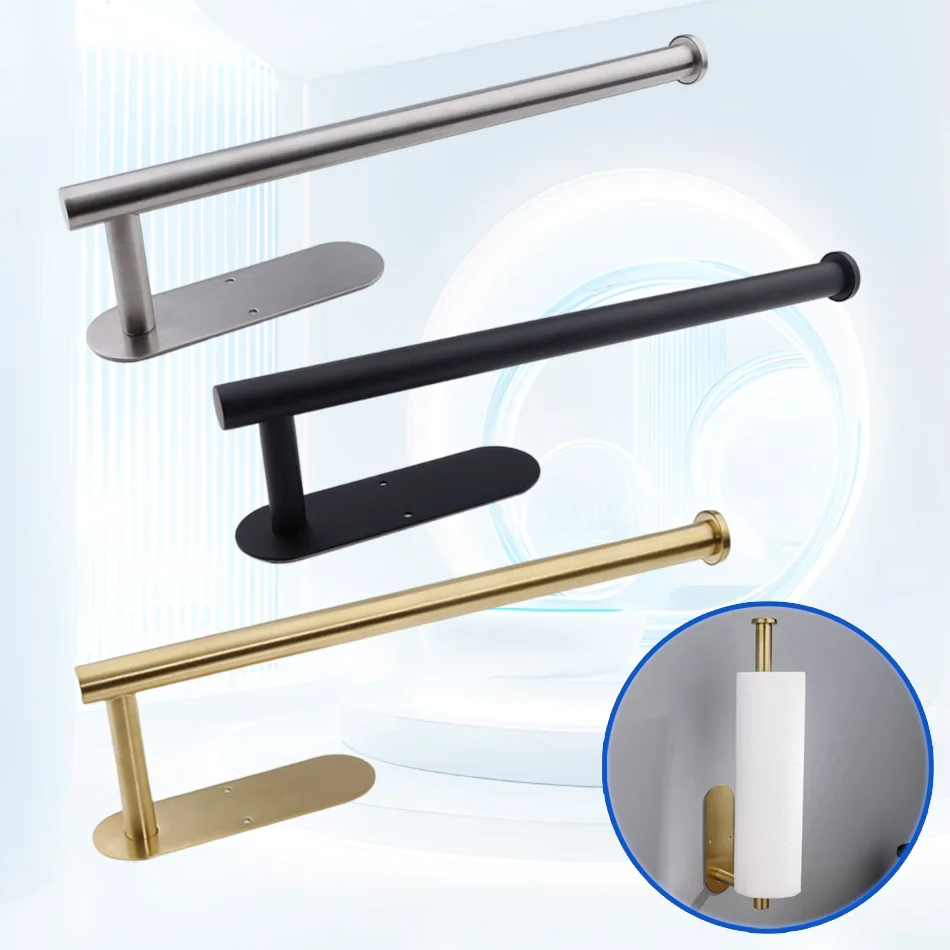 Adhesive Paper Holder 304 Stainless Steel WC Paper Towel Roll Holder Bathroom Kitchen Tissue Shelf Free Nail