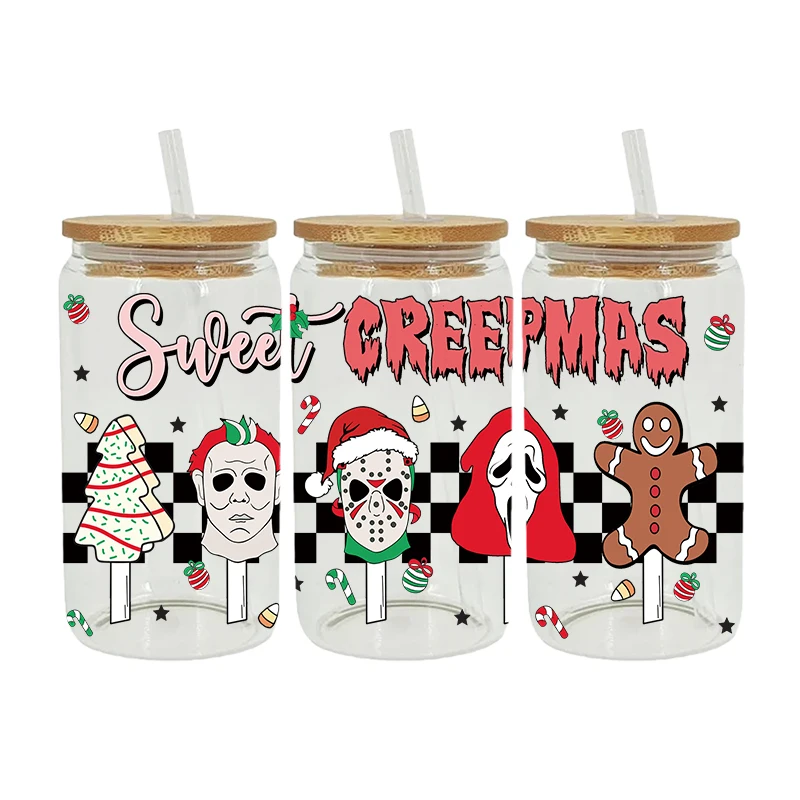 UV DTF Transfer Sticker Christmas Theme for 16oz Libbey Glasses Wraps Cup Can DIY Waterproof Easy To Use Decals D5878 adhesive vinyl stickers
