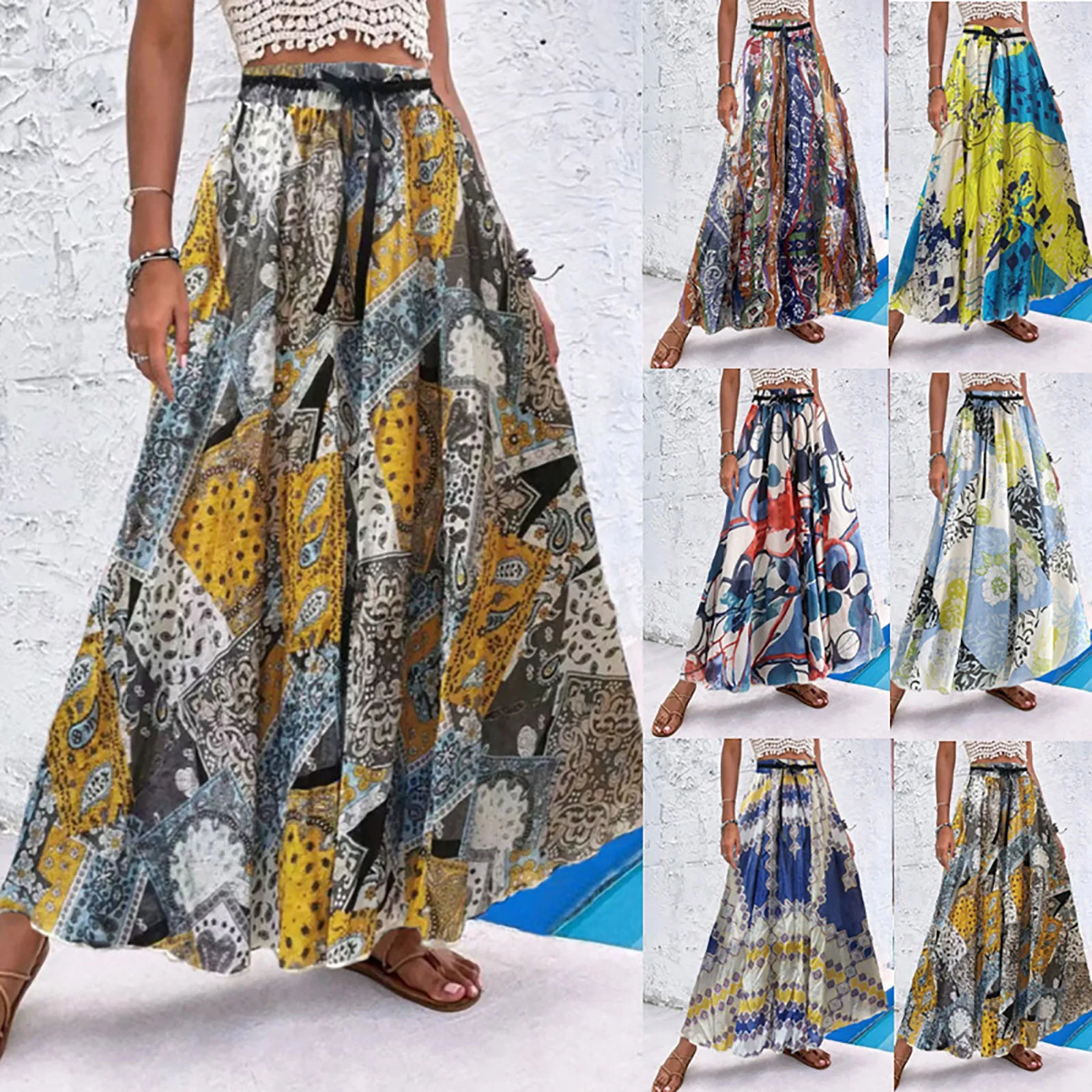 

Fashion Ladies Summer Skirt Swing Floral Print Printed Pattern Loose Casual Printed Beach Skirt Women'S Summer Dresses Faldas