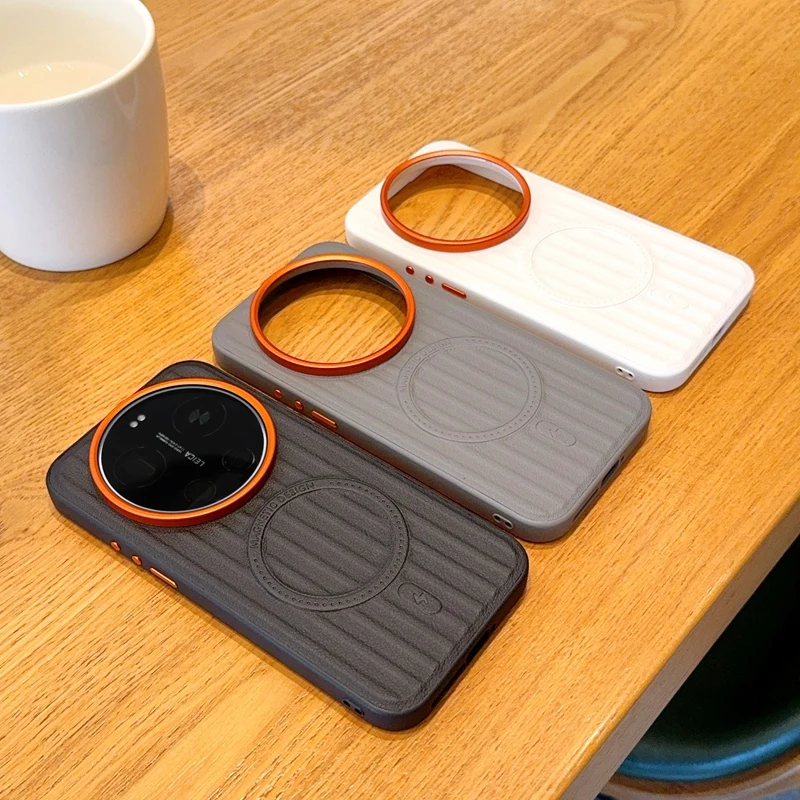 Magnetic Metal Alloy Vegan Leather Case with Camera Protection and Independent Buttons