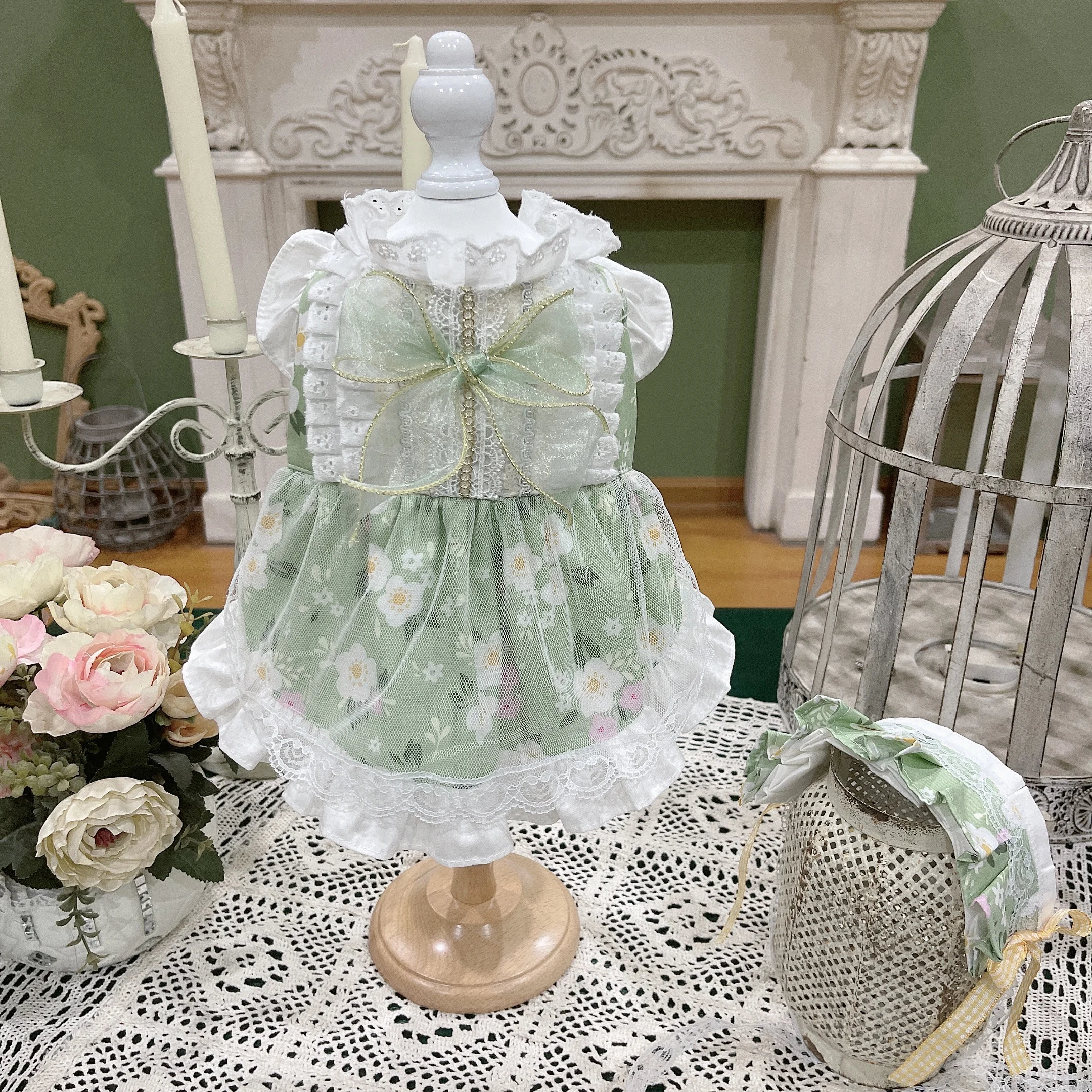 

Pet items Cat Dog Rabbit Clothes Princess Cat Dress Cute Green Lace Floral Princess Dress Yorkshire Bichon Teddy pet products