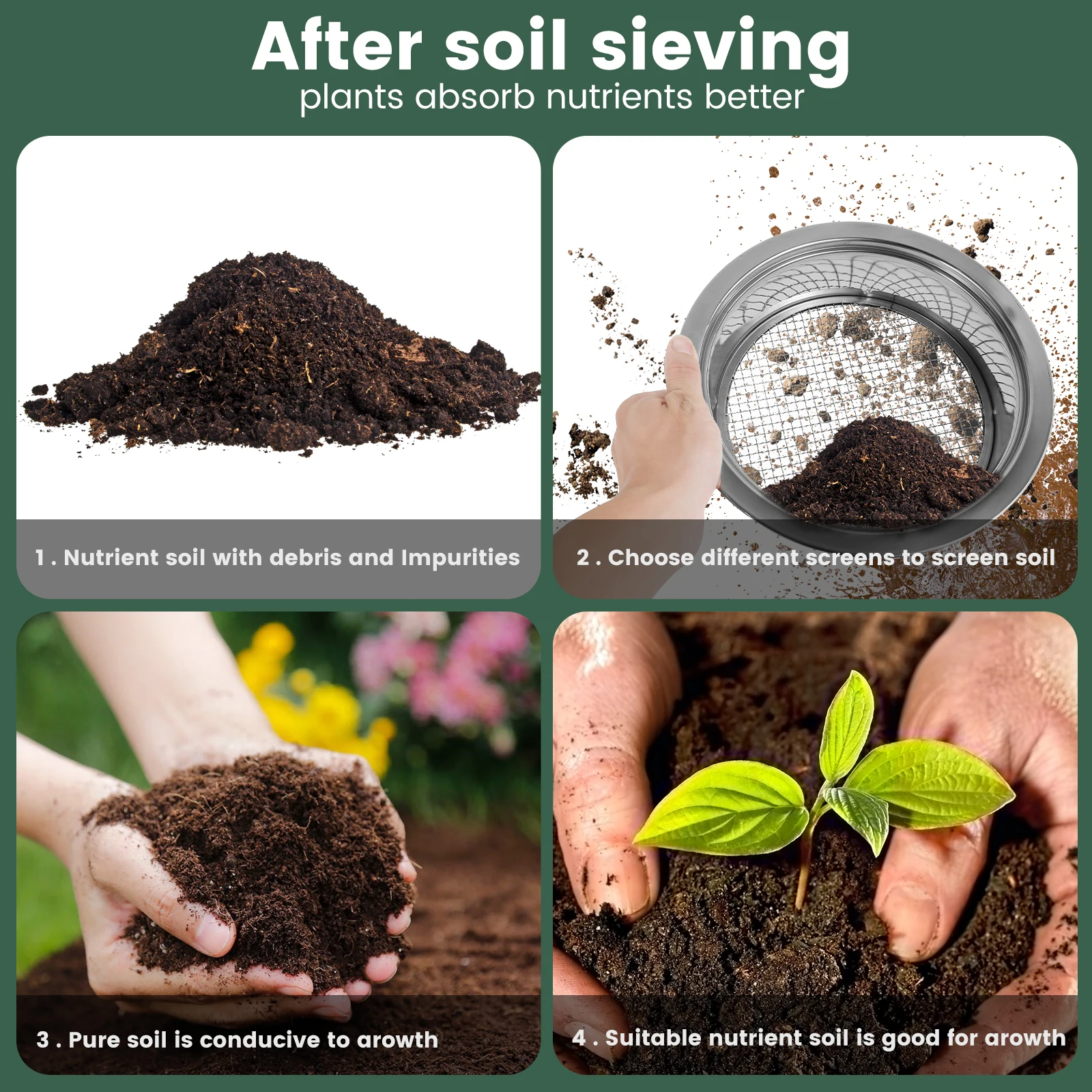 Dirt Sifter Set for Gardening Bonsai Detachable Stainless Steel Soil Sieve Set With Shovel Easy to Clean Interchangeable Meshes 5