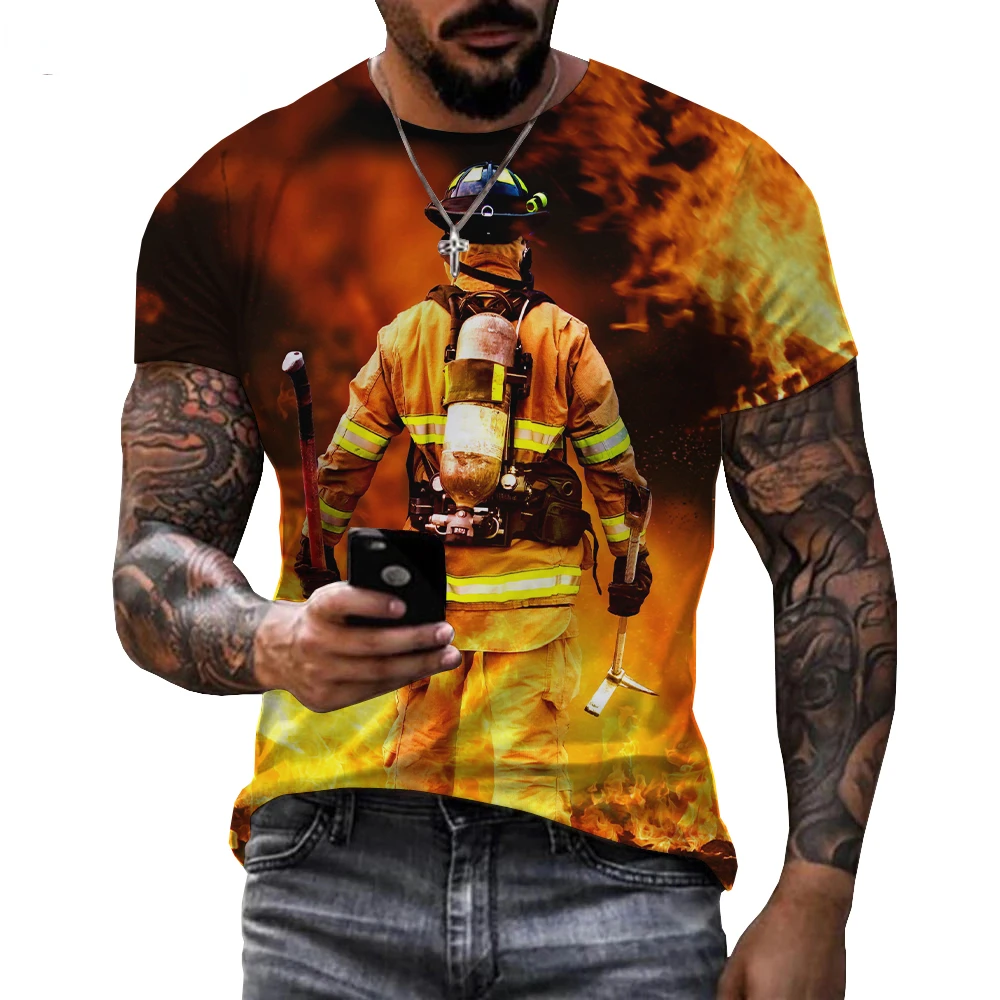 

Firefighter Hero 3D Print T-shirt Summer Men Casual Harajuku Fashion Streetwear Cool Soldier Short Sleeve T Shirt Tops Clothing