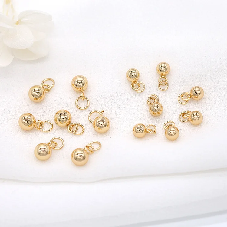 5MM 6MM 14K 샴페인 골드 컬러 도금 황동 볼 참 펜던트, 고품질 Diy 쥬얼리 액세서리