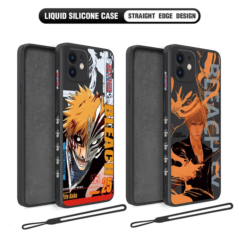 

Anime Bleach Ichigo Phone Case For iPhone 15 14 13 12 11 Pro Max Mini X XR XSMAX SE 8 7 6S Plus Soft Liquid Silicone Cover