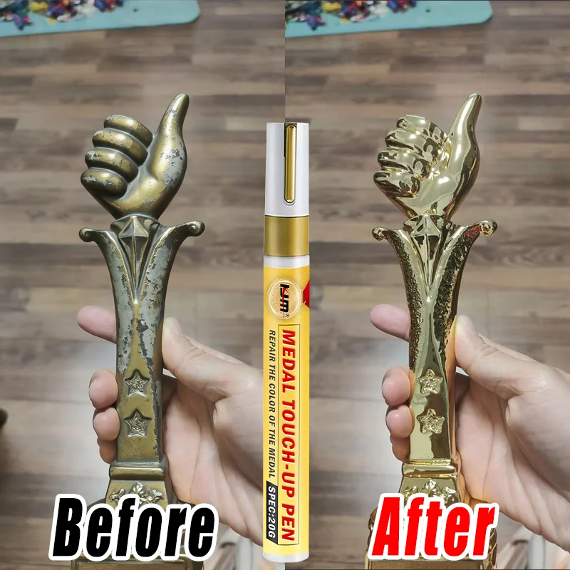 LJM 20G 메달 터치업 펜, 트로피, 메달, 금속 제품 스크래치 제거 및 복원을 위한 금/은 금속 수리 페인트