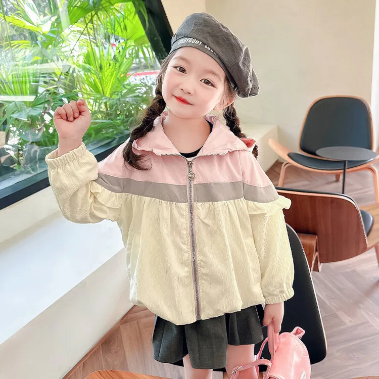 용수철 가을 활 후드 지퍼 소녀 재킷, 2-8 세 아동복, 캐주얼 하드 쉘 코트, 2024 신제품