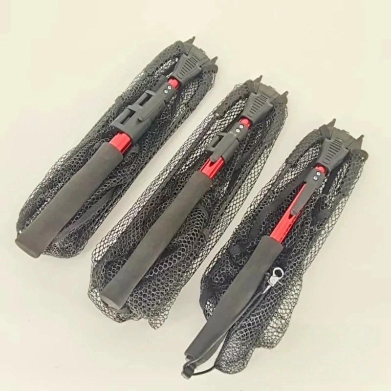 1pc 70cm Fly Fishing Triangle Foldable Telescopic Hand Net Aluminum Alloy Fish Catching Net Integrated Portable Net Fishing