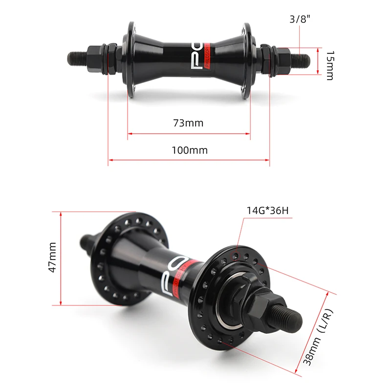 POLSO BH016 BMX 허브 100x3/8 110x14mm BMX 전면 및 후면 허브 알루미늄 합금 자전거 부품