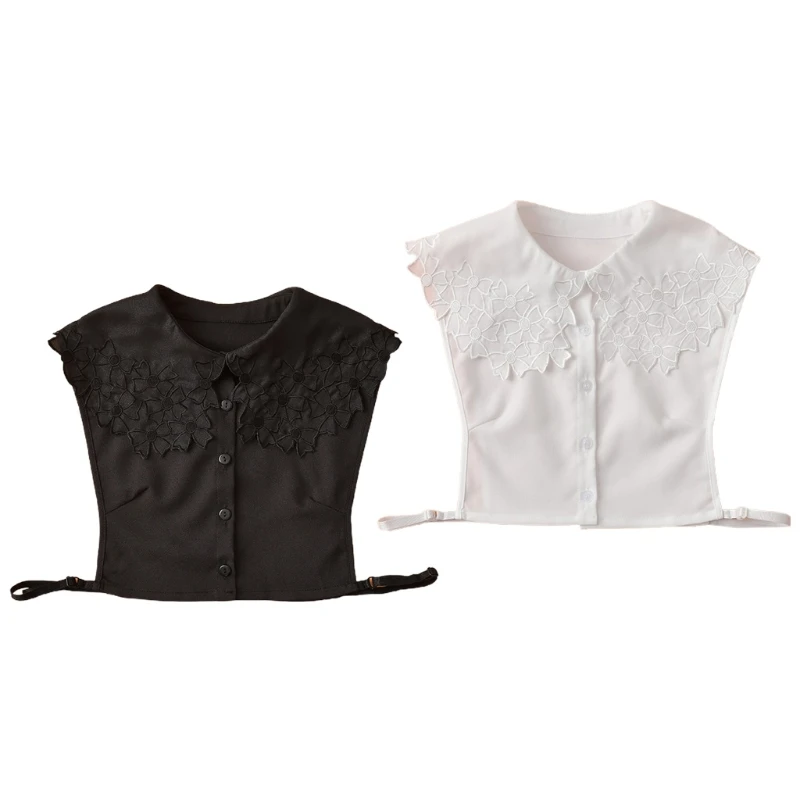 

Women Detachable Half Shirt Blouse Sweet Bowknot Floral Embroidery Lapel False Collar Shawl Decorative Dickey