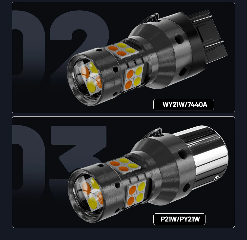 2 stücke Dual Modus LED Blinker + Tagfahrlicht DRL PY21W BAU15S 7507 BA15S P21W 7506 WY21W 7440A T20 3156 P27W T25 – Detail 6