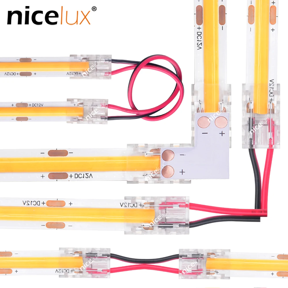 10 Mm COB LED L‑Winkel‑Stecker – 2‑polig, Transparent, Für SMD COB 5050 Strips, Lötfrei, 20 Stück