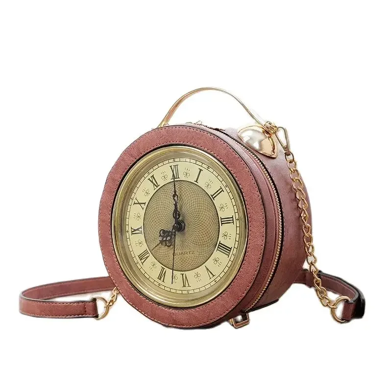 

Handheld Crossbody Shoulder Bag Chain Small Round Clock Style Casual Handbag for Woman High-quality Messenger Versatile Luxury